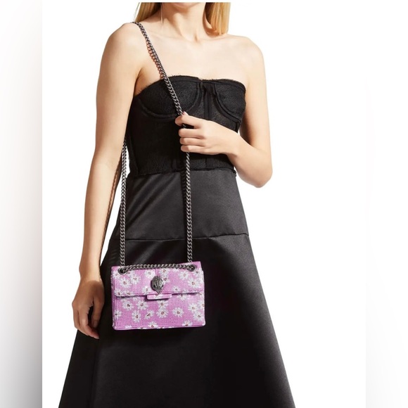 Kurt Geiger London Pink Rhinestone Flower Fabric Mini Kensington Crossbody Bag - Picture 6 of 11